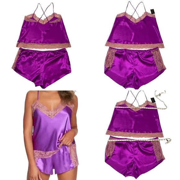 Frederick’s Of Hollywood Satin Lace Robe Matching Cami & Shorts 3 PIECE Sz.XL - Picture 6 of 11